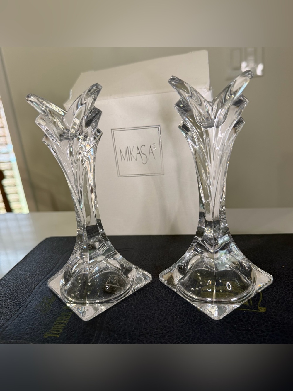 Mikasa Deco Clear Crystal Sculpted candle holders Pair , new